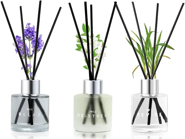 3 Pack Fragrance Reed Diffuser 50ML Lavender Jasmine Lemongrass Aromatherapy Diffuser Set with 12 Black Fiber Sticks,Air Freshener for Bedroom