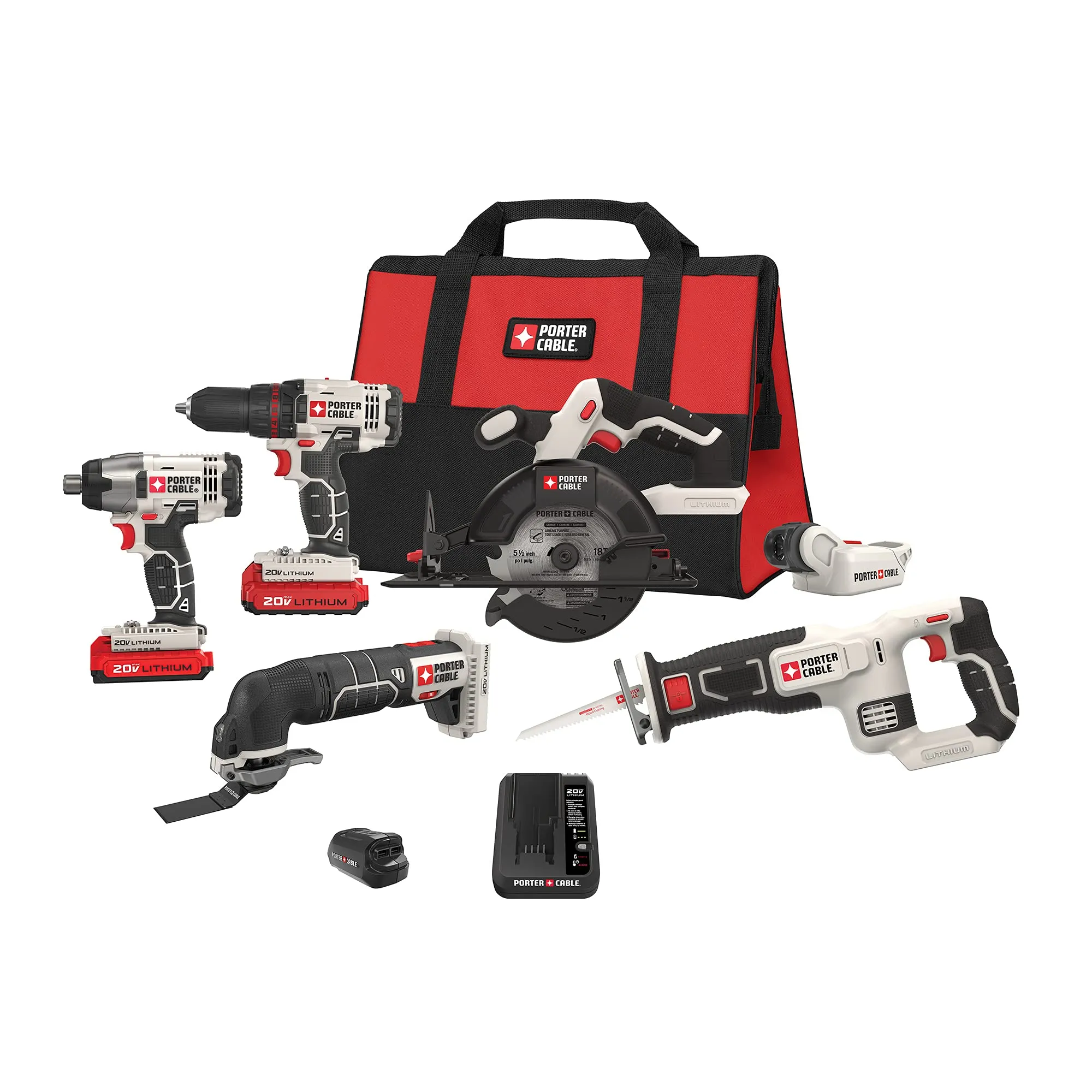 PORTER CABLE PCCK617L6 20V Max Lithium-Ion Cordless 6-Tool Combo Kit