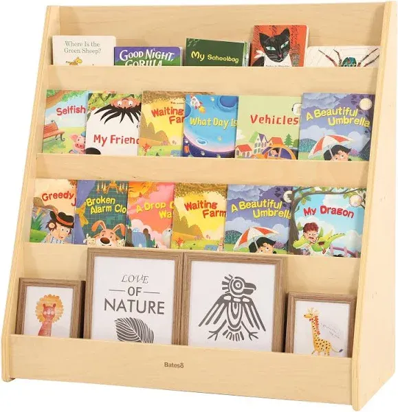 Single-Sided Bookshelf, Wooden Bookshelf, 4-Layer Toddler Bookshelf, Children's Magazine Storage Shelf, Ideal for Playrooms, Bedrooms, Study Rooms, Living Rooms, Nurseries and Classrooms