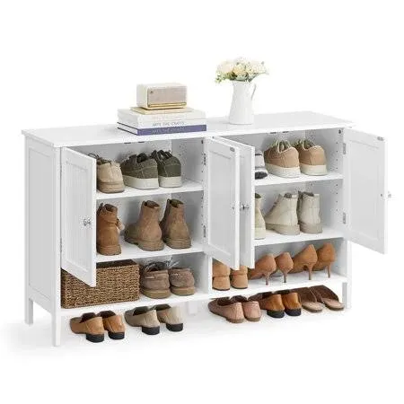 VASAGLE Shoe Cabinet, 3-Tier Shoe Storage Organizer, Shoe Shelf, Freestanding Cabinet with Height-Adjustable Shelf, 13.8 x 47.2 x 27.6 Inches, White