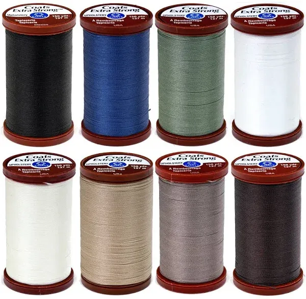 8 Color Bundle of Extra Strong Upholstery Thread - 150 Yards Each (Black, Whi...