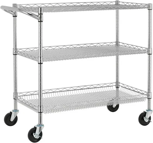 WDT Heavy Duty 3 Tier Utility Cart,990Lbs Capacity Wire Rolling Cart with Whe...