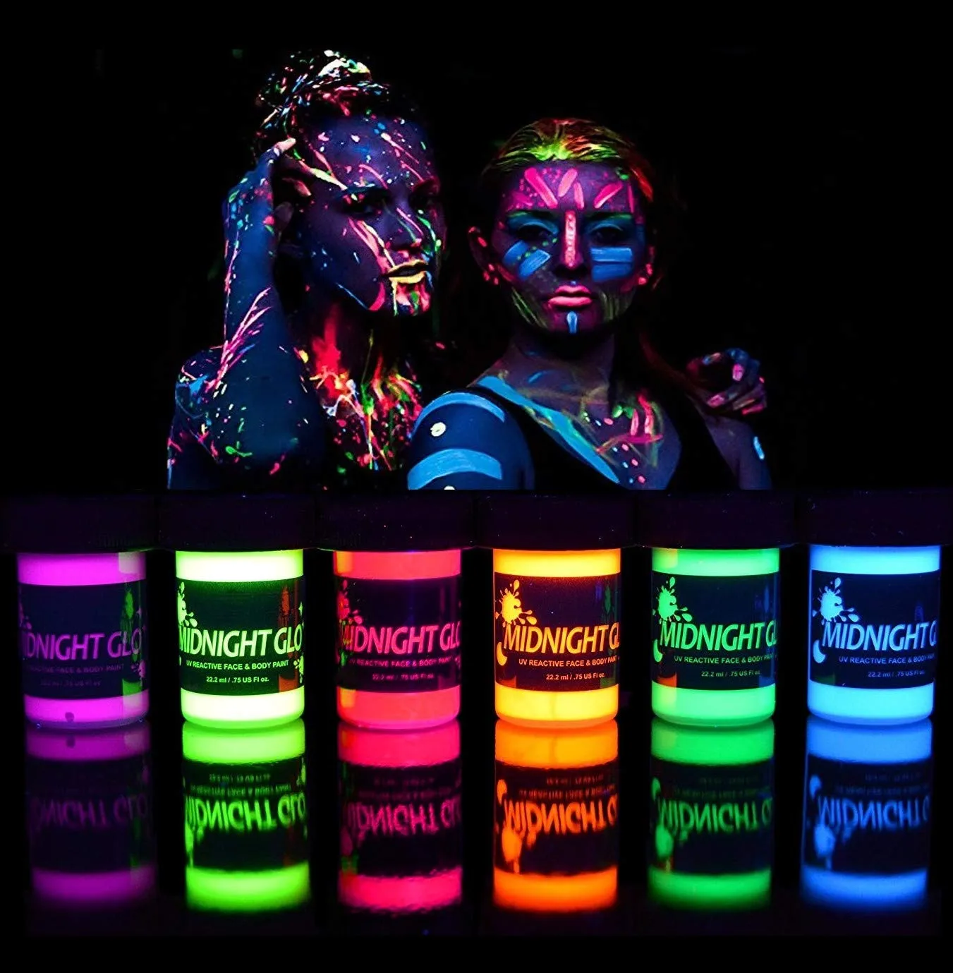 UV Face &amp; Body Paint Set - Fluorescent Face Paints - Blacklight Reactive - Safe,