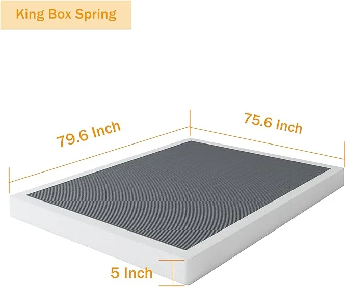 King Box Spring, 5 Inch Box Springs King Size Basics Bed Base, Mattress Foundation, Black Heavy Duty Metal Structure with Cover, No Noise, Easy Assembly