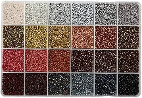 12/0 Glass Seed Beads about 15600Pcs 24 Colors 2Mm Loose Seed Beads Kit Bracelet