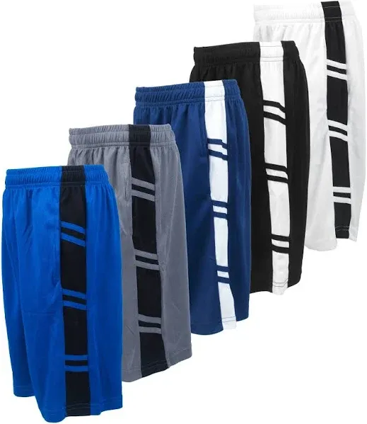 Brooklyn Vertical Boys' 5-Pack Athletic Mesh Basketball Shorts with Pockets