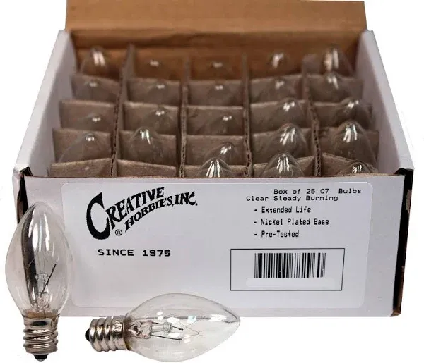 Creative Hobbies Night Light Bulbs C7 Clear Steady Burning 4 Watt Candelabra Base E12