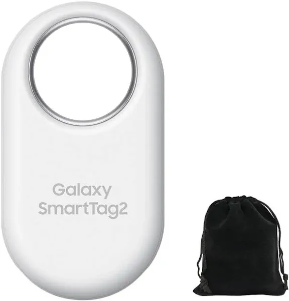 Samsung Smart Tag 2 (2023) Bluetooth + UWB, IP67 Water and Dust Resistant, Findable via App, 1.5 Year Battery Life -, Includes Carrying Pouch (White)