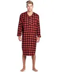 Ashford & Brooks Mens Flannel Plaid Long Sleep Shirt Henley Nightshirt (Red Check, 2X)