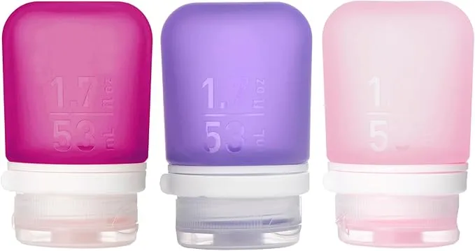 humangear GoToob+ 3-Pack (Small) | Refillable Silicone Travel Bottle | Locking Lid | Food-Safe Material | Rose/Lilac/Magenta, Small (1.7 fl.oz; 53ml)