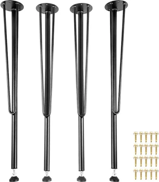 28&#034; Hairpin Metal Table Legs, Set of 4, Heavy Duty 3-Rod Wrought Iron, Black