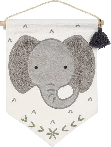 Lambs &amp; Ivy Elephant Canvas Banner Nursery Wall Art / Wall Hanging - White/Gray