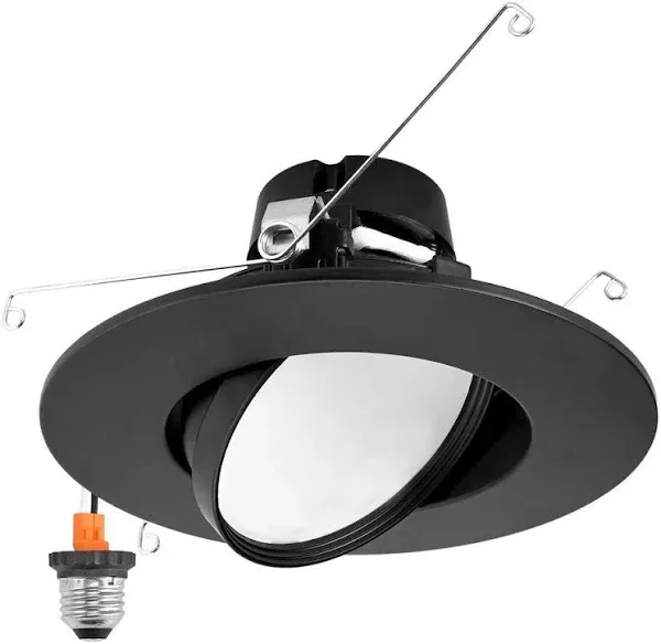 5 in. and 6 in. Adjustable Recessed LED Gimbal Downlight, Black Metal Trim, 1150 Lumens, 5 CCT Color Selectable 2700K-5000K