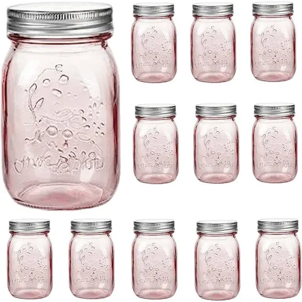 Chic 12-Pack Rose Pink Mason Jars with Twist-Off Lids - Functional &amp; Elegant