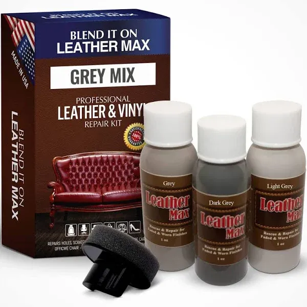 Blend It On Leather Max Grey Mix Vinyl and Leather Repair Kit - Restorer of Your Furniture, Jacket, Sofa, Boat or Car Seat, Easy Instructions to Match