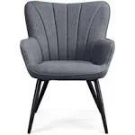 Yaheetech Accent Chair, Modern Velvet Armchairs with Big Ample Seat, Cozy Upholstered Barrel Sofa Chair for Living Room Bedroom Waiting Room, Set of 2, Gray