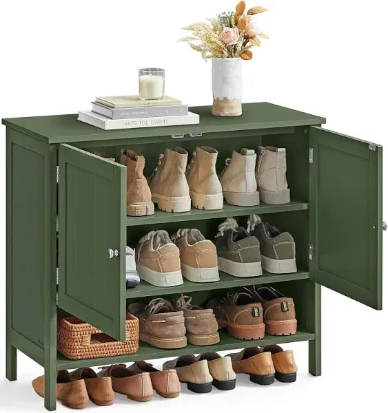 VASAGLE Modern Country Shoe Cabinet, 3-Tier Shoe Organizer, Forest Green Shoe Shelf - Stylish and Functional Storage Solution for Entryway