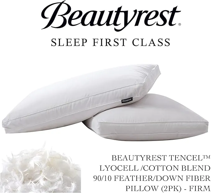 Beautyrest White Feather Down Fiber 2" Gusset Support Hotel Collection Medium Firm Bed Side Sleeper Pillow King