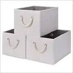 StorageWorks 3-Pack Foldable Storage Bins with Cotton Rope Handles Ivory