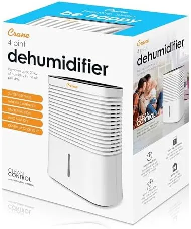 Crane EE-1000 4 Pint Compact Dehumidifier with 2 Settings New