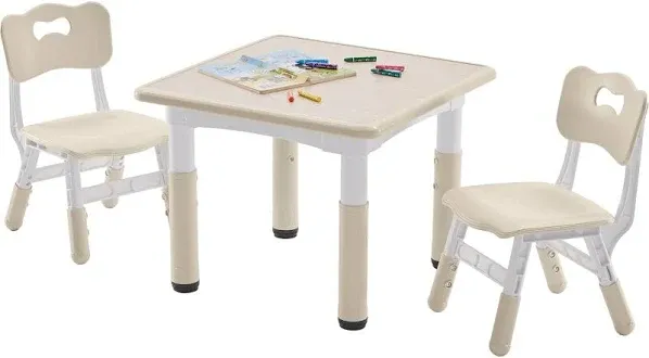 DOREROOM Height-adjustable Kids Table and 4 Chairs Set, Toddler Table and Chair Set Desktop