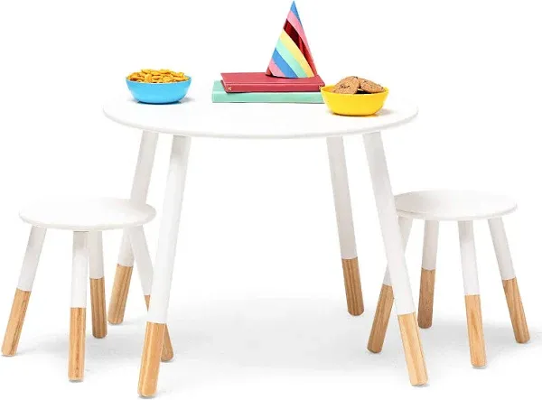 Scandi Round Table and Chair Set For Preschool - White/Natural