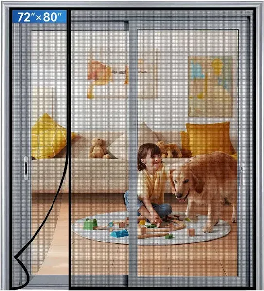 Magnetic Screen Door Mesh Left Right Side Opening Upgraded PET Material Mesh Stronger Than Fiberglass and Polyester,Keep Bugs Out,Pet & Kid Friendly,Hands Free,Fit Door Size 72" X 96"