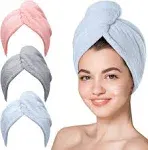 Hicober Microfiber Towel 3 Packs Hair Turbans for Wet Hair