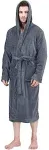 NY Threads Hooded Bathrobe Gray Robe Fleece Pockets Size L/XL