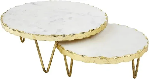 Mud Pie Marble Edge Riser Set, small 3" x 8" dia | large 4" x 10" dia, Gold