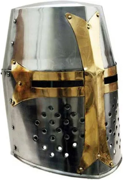 Crusader Helmet Medieval Knight Helmet Silver With Brass Design ,historical era