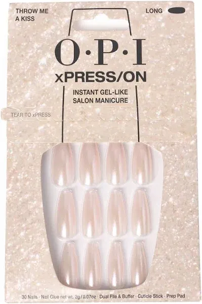 OPI xPRESS/ON Press On Nails | Long Coffin Nail Art Press On Nails | with Nail Glue | Long Lasting Reusable Non-Damaging Throw Me A Kiss