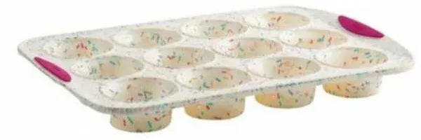 Trudeau Silicone 12 Ct Muffin Pan, Multicolor Confetti Dishwasher Safe Non-Stick