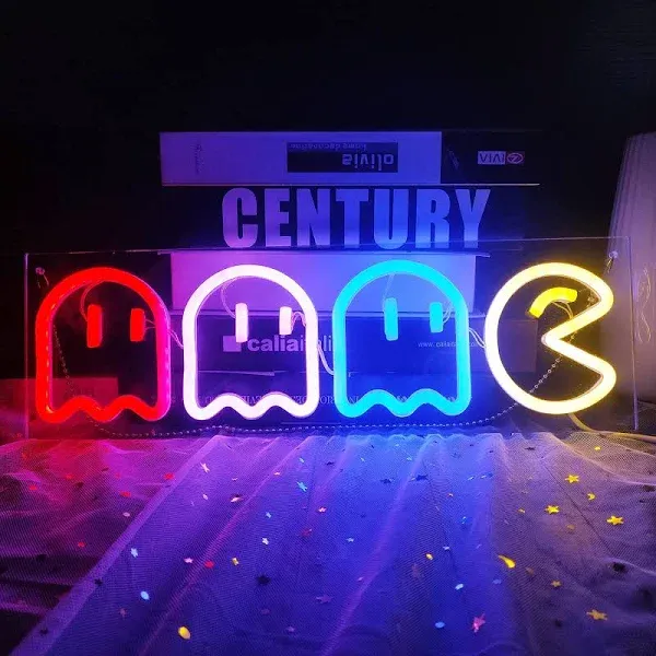 Geeinar Game Neon Signs Ghost Neon Lights LED Sign Retro Decor Arcade for Game Room Decor with USB/Swicth LED Wall Sign Neon Sign for Bedroom Kids