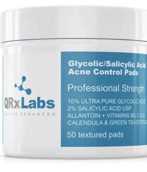 QRxLabs Glycolic/Salicylic Acid 10/2 Acne Control Pads with 10% Ultra Pure Glycolic + 2% Salicylic Acid