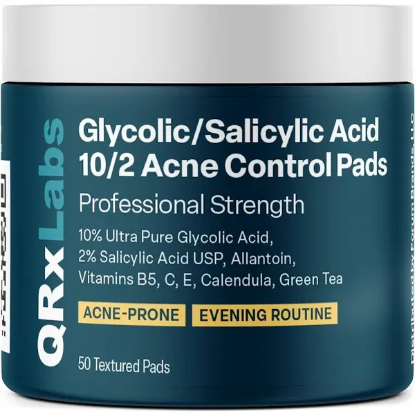 QRxLabs Glycolic/Salicylic Acid 10/2 Acne Control Pads with 10% Ultra Pure Glycolic + 2% Salicylic Acid