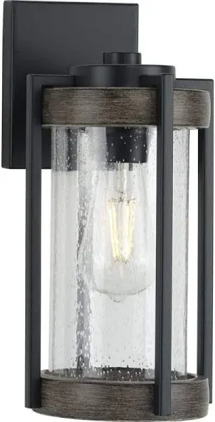 Progress Lighting Whitmire Matte Black Seeded Glass Outdoor Wall Lantern Sconce