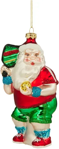 Glass Pickleball Santa Ornament - Exclusive