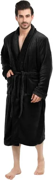 NY Threads Men&#039;s Hooded Fleece Bathrobe Plush Long Spa Robe