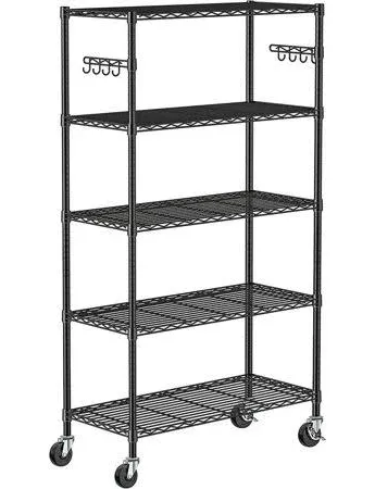 WDT 5-Shelf Shelving Units On Wheels Casters, Adjustable Heavy Duty Metal Shelf Wire Storage Rack for Home Office Garage Kitchen Bathroom