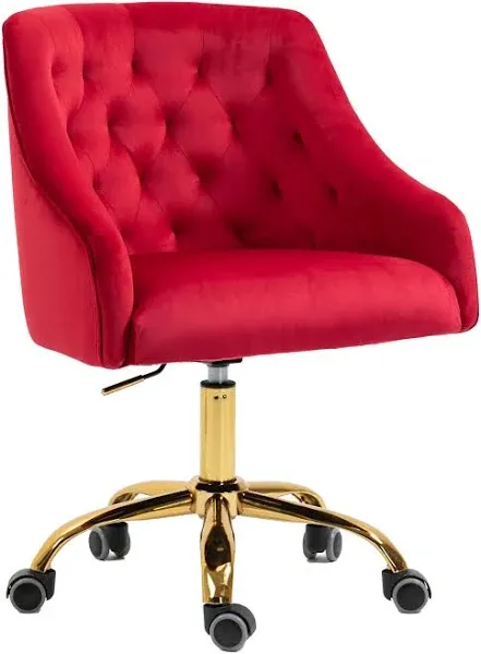 Karat Home Anika Velvet Height-adjustable Swivel Task Office Chair with Button-tufted Back and Gold Base