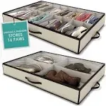 Woffit Under Bed Shoe Storage Organizer - Fits 16 Pairs of Shoes & 4 Pairs of Boots in Sturdy Box w/Strong Zipper & Handles - Un