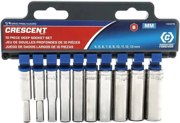 CRESCENT 10 Piece 1/4" Drive 6 Point Deep Metric Socket Set - CSAS11N