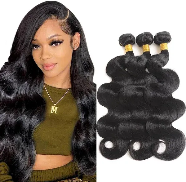 Karbalu 12A Brazilian Human Hair Bundles Body Wave 3 Bundles with Lace Closure 4x4 Free Part 100% Unprocessed Remy Human Hair Bundles with Closure Wet and Wavy Double Weft Natural Color (14 16 18+12)