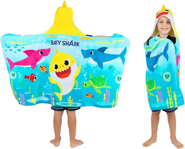 Baby Shark Kids Hooded Cotton Beach, Bath Towel Wrap, 24" x 50"