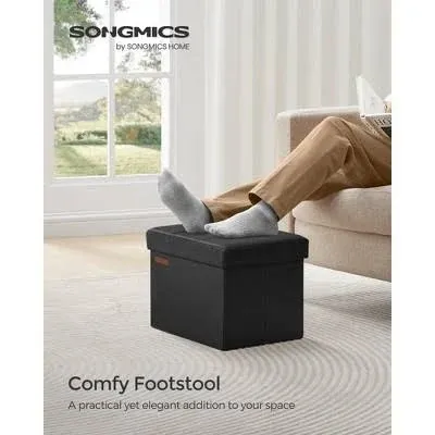 Songmics Small Folding Storage Ottoman Foot Rest Stool Cube Footrest Synthetic Leather