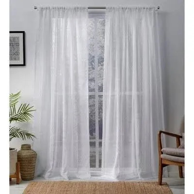 Santos Winter White Stripe Sheer Rod Pocket Curtain, 54 in. W x 96 in. L (Set of