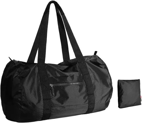 pack all 45L Foldable Duffel Bag, Water-Resistant Sports Gym Bag, Portable Weekender Bag Lightweight for Travel, Fitness and Camping (Black)