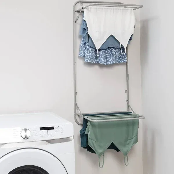 Gray 2-Tier Over-the-Door / Wall-Mount Collapsible Drying Rack