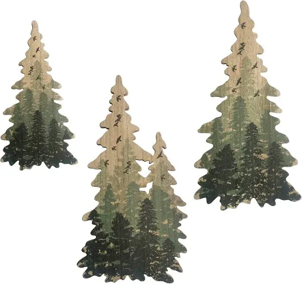 Limygus Wooden Christmas Tree Wall Art Paintings Bushes Wall Decorations Set of 3